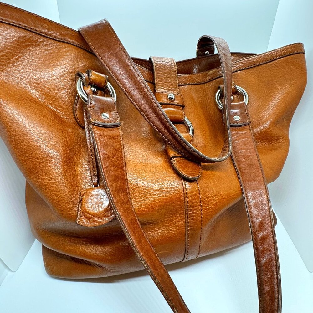 Banana Republic Large Heavy Duty Cognac Brown Leather Shoulder Bucket Bag